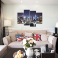 New York Hudson River Canvas Wall Art/modern City Night Canvas Prints/4 Panel Canvas Artwork Wholesale